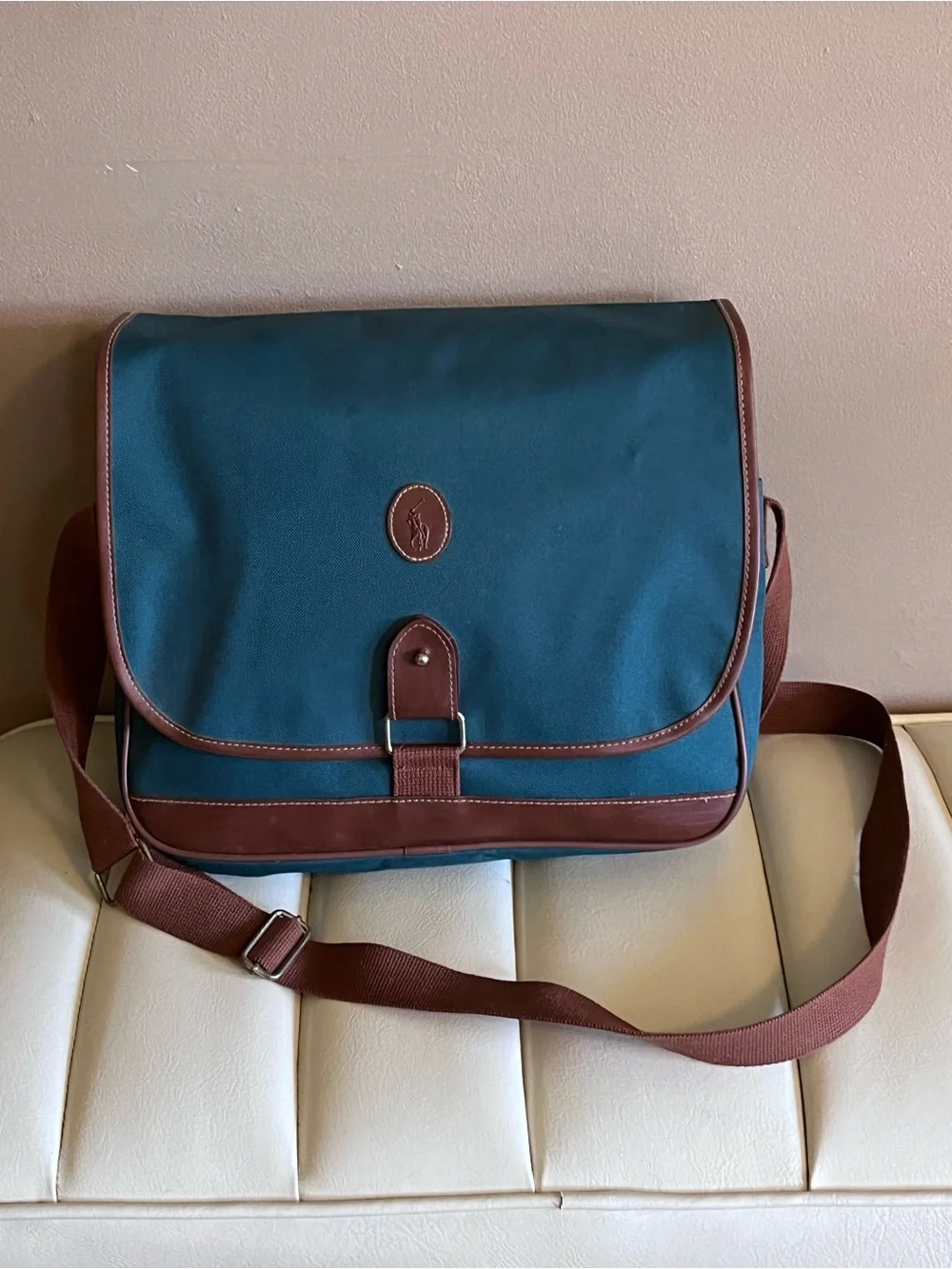 Vtg 90s Polo Ralph Lauren green Luggage Set of 2 Pieces messenger and weekender